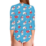 Xmas Polar Bear Pattern Print Long Sleeve Swimsuit