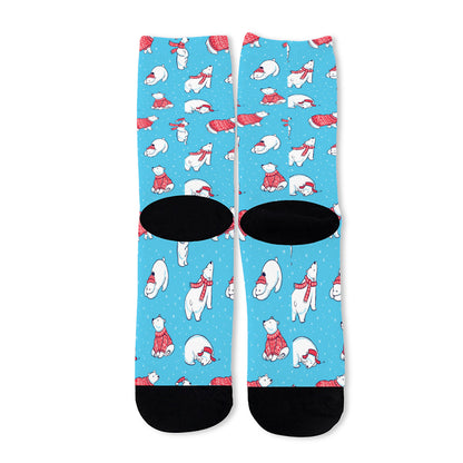 Xmas Polar Bear Pattern Print Long Socks