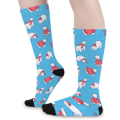 Xmas Polar Bear Pattern Print Long Socks