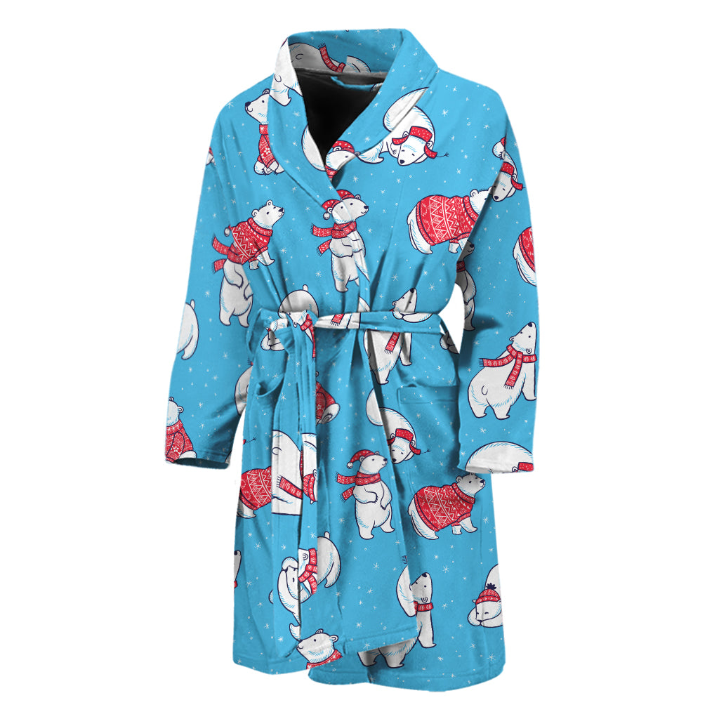 Xmas Polar Bear Pattern Print Men's Bathrobe