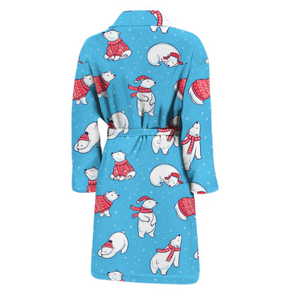 Xmas Polar Bear Pattern Print Men's Bathrobe