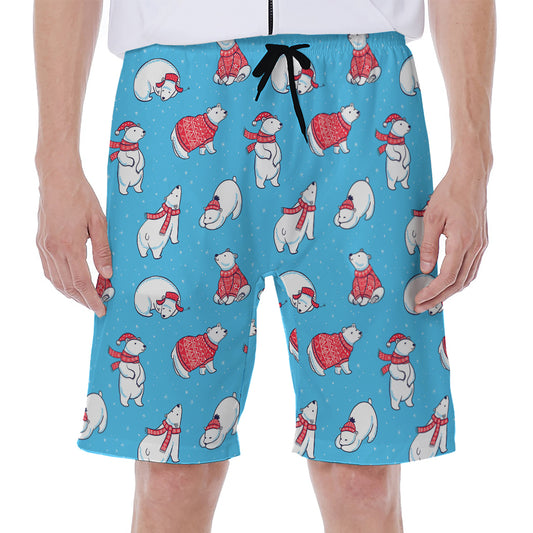 Xmas Polar Bear Pattern Print Men's Beach Shorts