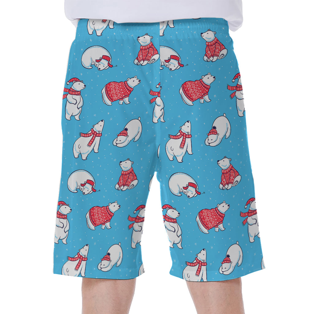 Xmas Polar Bear Pattern Print Men's Beach Shorts