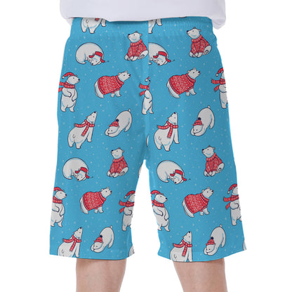 Xmas Polar Bear Pattern Print Men's Beach Shorts