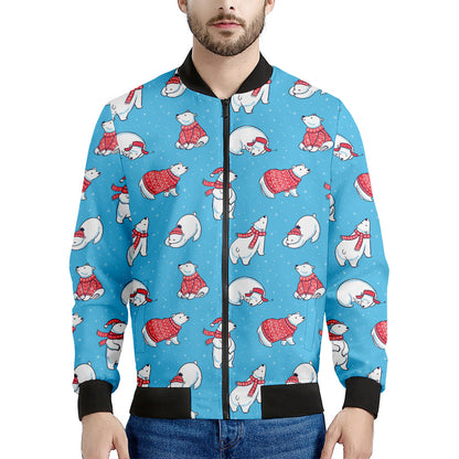 Xmas Polar Bear Pattern Print Men's Bomber Jacket