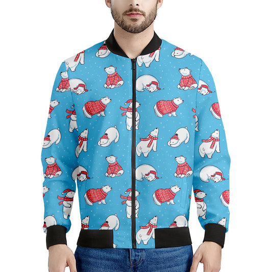Xmas Polar Bear Pattern Print Men's Bomber Jacket