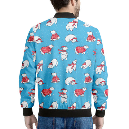 Xmas Polar Bear Pattern Print Men's Bomber Jacket