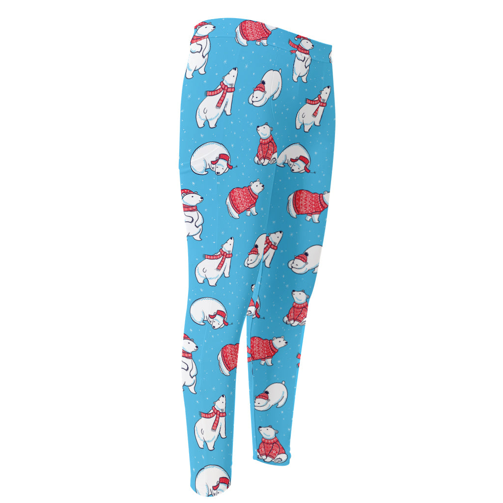 Xmas Polar Bear Pattern Print Men's Compression Pants