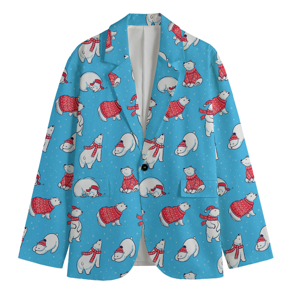 Xmas Polar Bear Pattern Print Men's Cotton Blazer