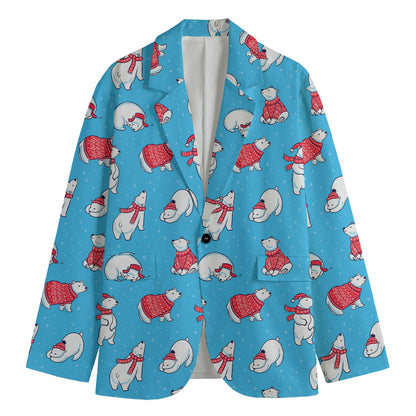 Xmas Polar Bear Pattern Print Men's Cotton Blazer