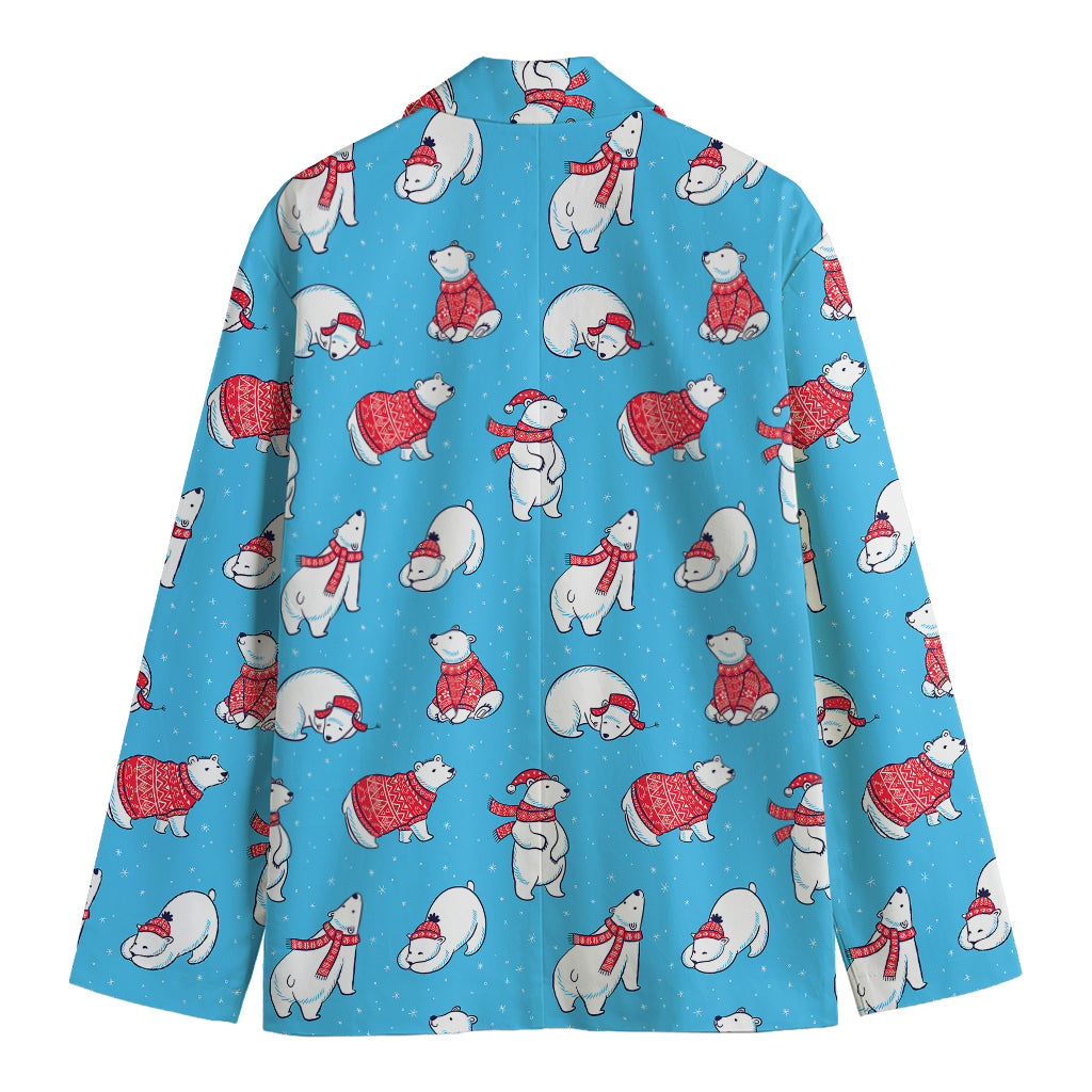 Xmas Polar Bear Pattern Print Men's Cotton Blazer