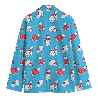 Xmas Polar Bear Pattern Print Men's Cotton Blazer