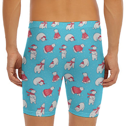 Xmas Polar Bear Pattern Print Men's Long Boxer Briefs