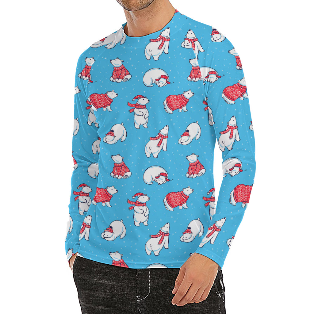 Xmas Polar Bear Pattern Print Men's Long Sleeve Rash Guard