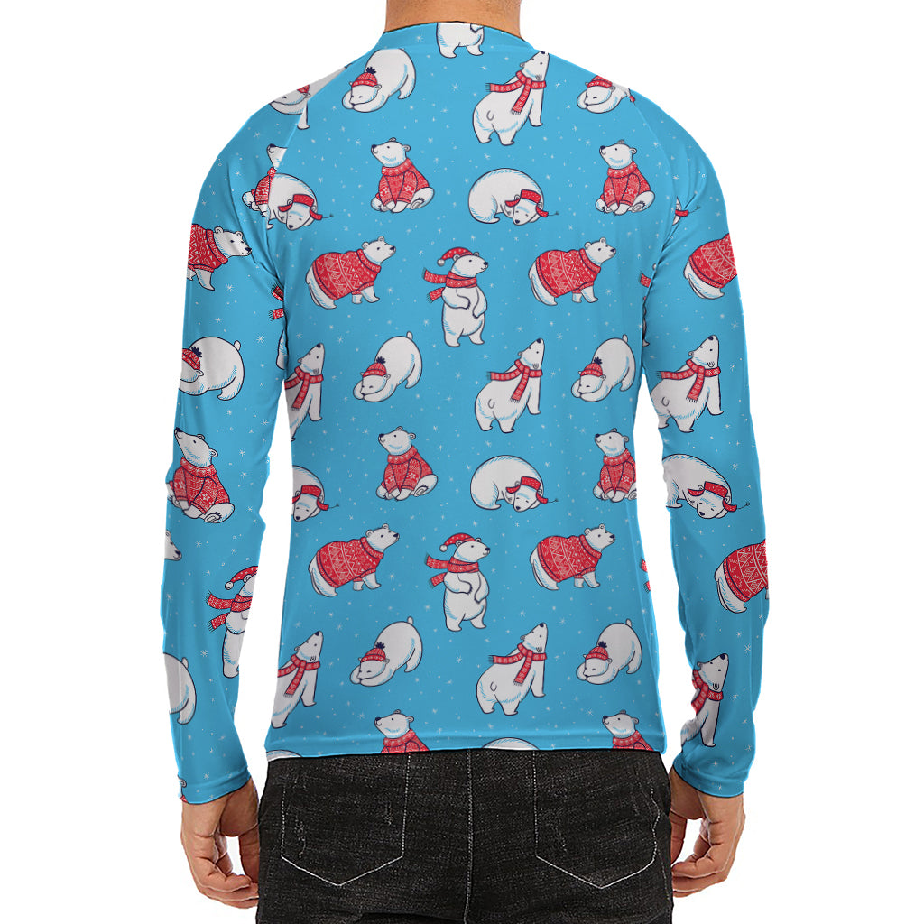 Xmas Polar Bear Pattern Print Men's Long Sleeve Rash Guard