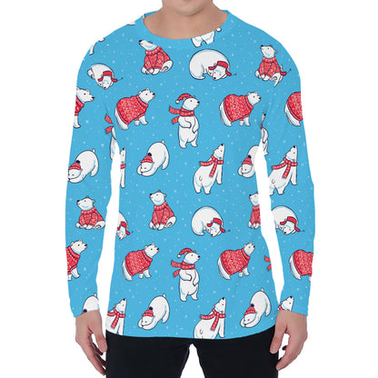 Xmas Polar Bear Pattern Print Men's Long Sleeve T-Shirt