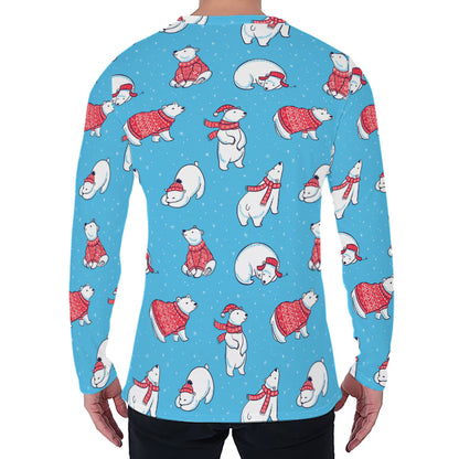 Xmas Polar Bear Pattern Print Men's Long Sleeve T-Shirt