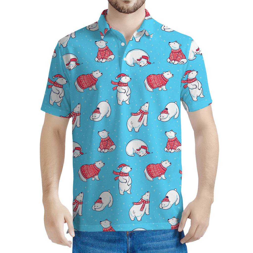Xmas Polar Bear Pattern Print Men's Polo Shirt
