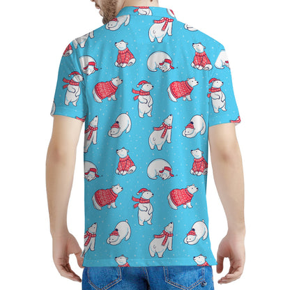 Xmas Polar Bear Pattern Print Men's Polo Shirt