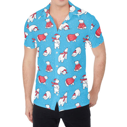Xmas Polar Bear Pattern Print Men's Shirt
