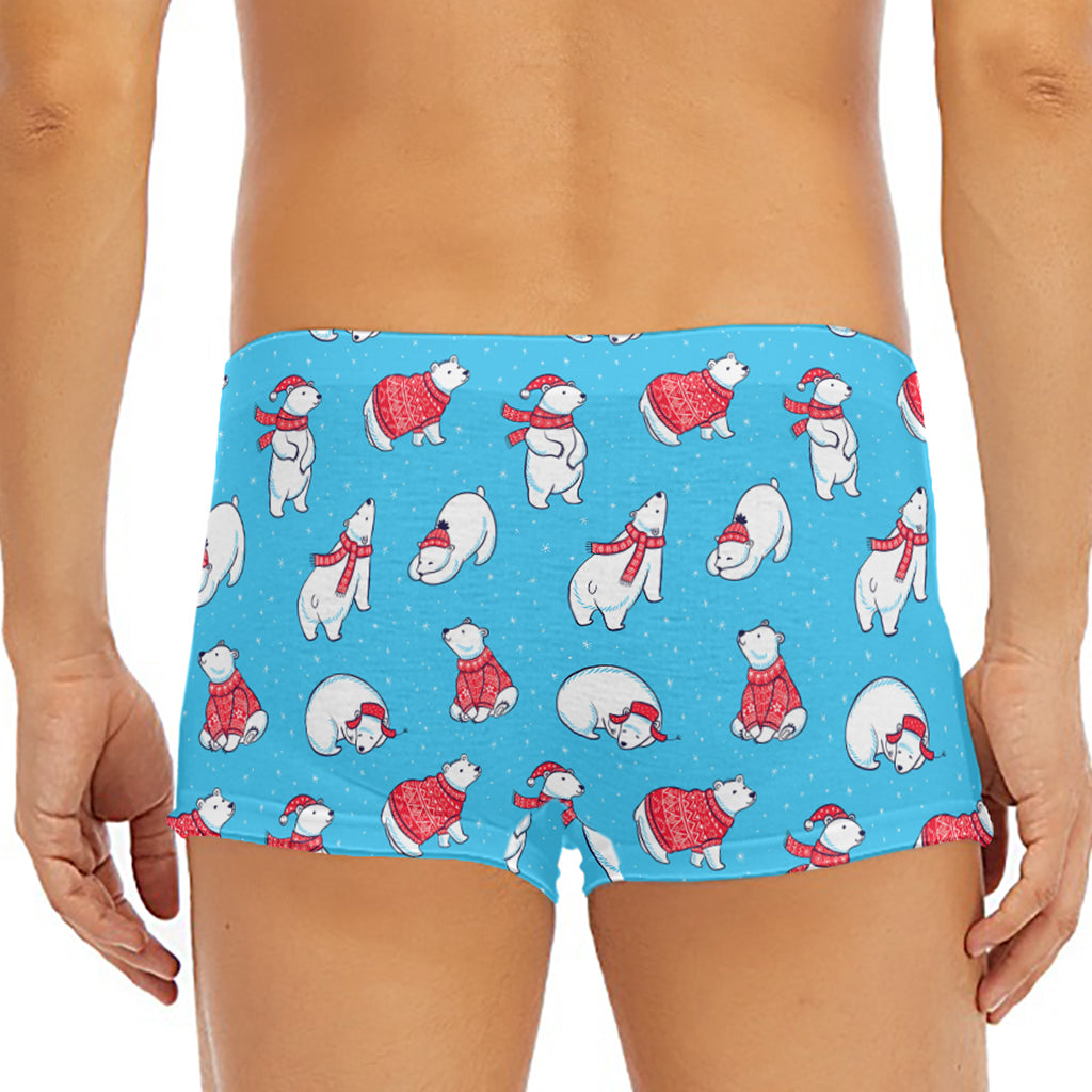 Xmas Polar Bear Pattern Print Men's Short Boxer Briefs