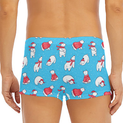 Xmas Polar Bear Pattern Print Men's Short Boxer Briefs