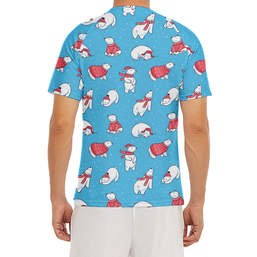 Xmas Polar Bear Pattern Print Men's Short Sleeve Rash Guard