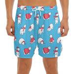 Xmas Polar Bear Pattern Print Men's Split Running Shorts