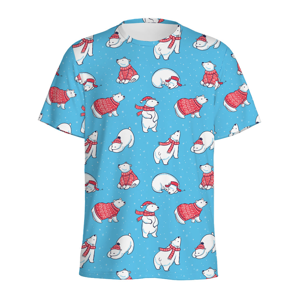 Xmas Polar Bear Pattern Print Men's Sports T-Shirt
