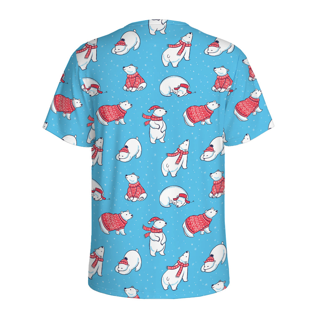 Xmas Polar Bear Pattern Print Men's Sports T-Shirt