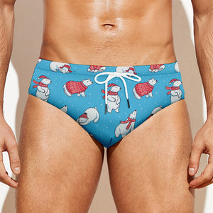 Xmas Polar Bear Pattern Print Men's Swim Briefs