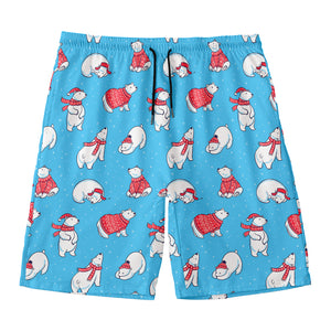 Xmas Polar Bear Pattern Print Men's Swim Trunks