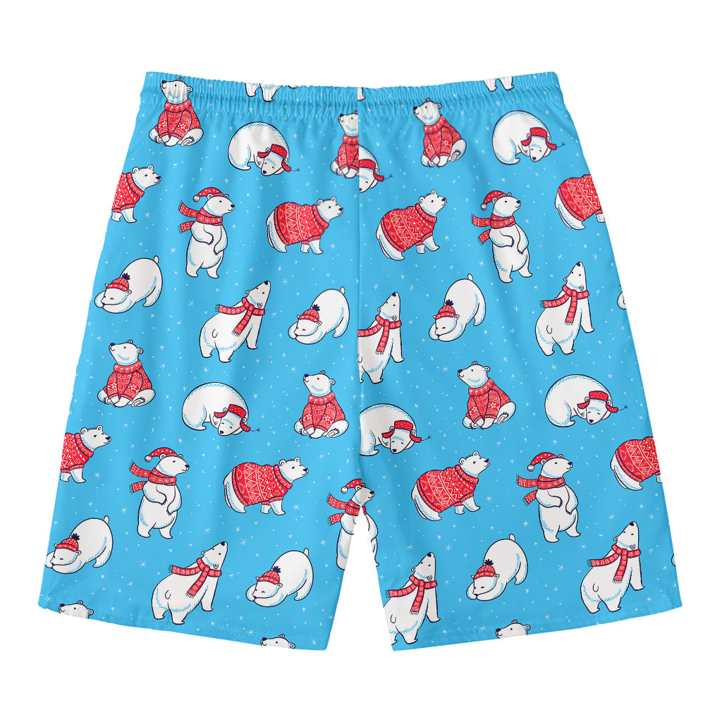 Xmas Polar Bear Pattern Print Men's Swim Trunks