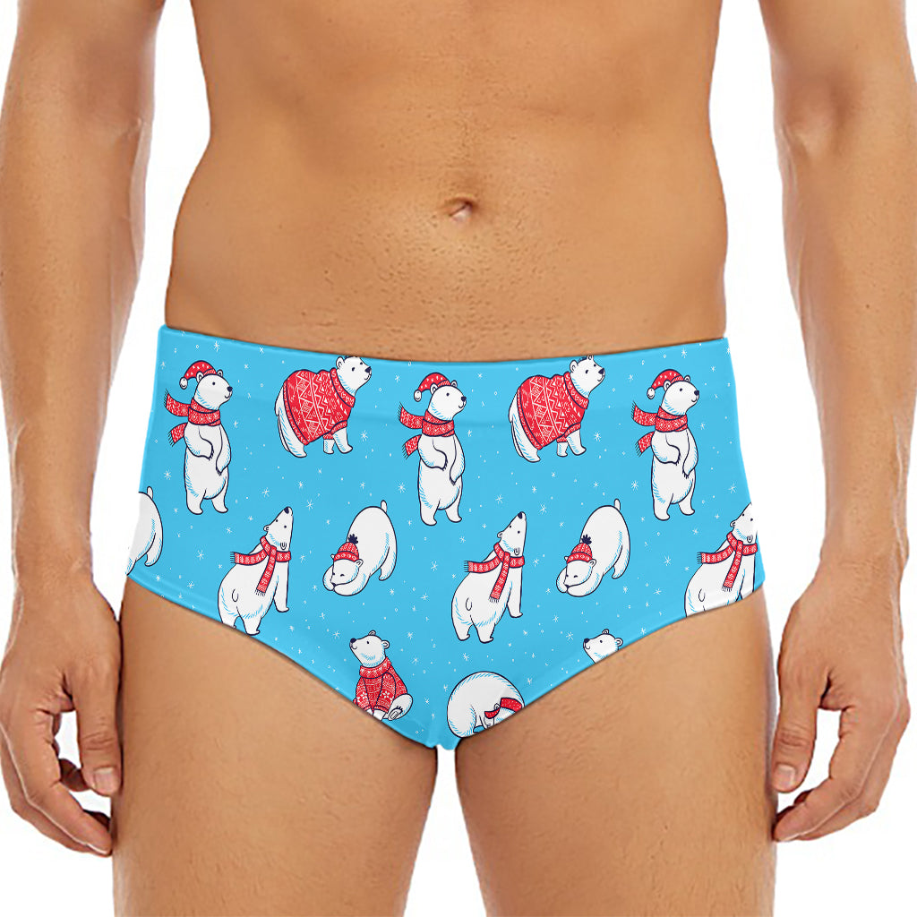 Xmas Polar Bear Pattern Print Men's Triangle Swim Briefs