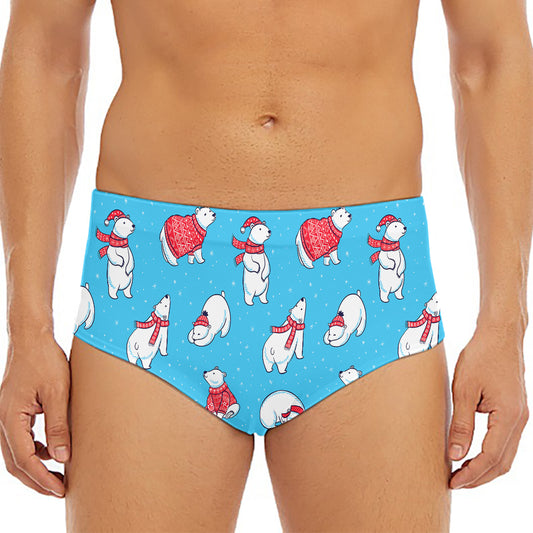 Xmas Polar Bear Pattern Print Men's Triangle Swim Briefs