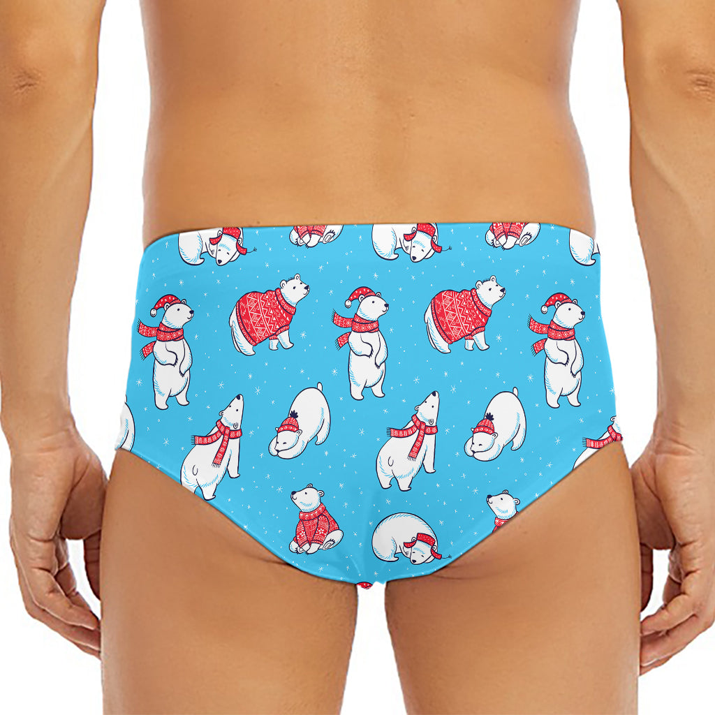 Xmas Polar Bear Pattern Print Men's Triangle Swim Briefs