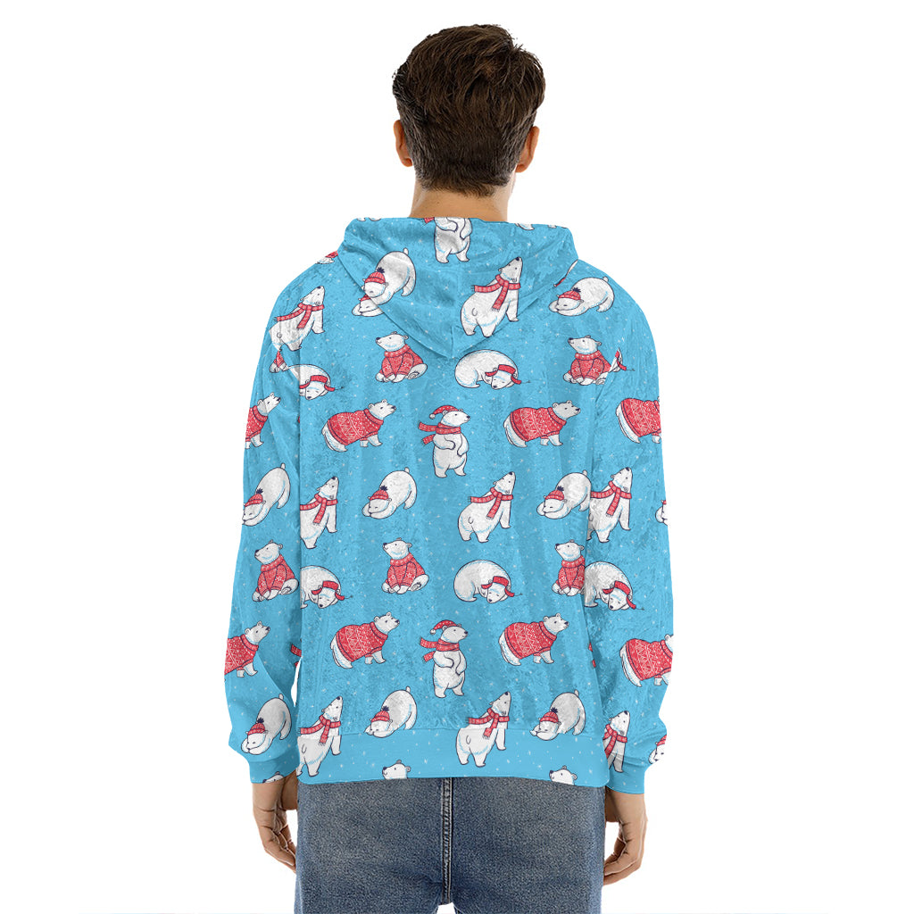 Xmas Polar Bear Pattern Print Men's Velvet Pullover Hoodie