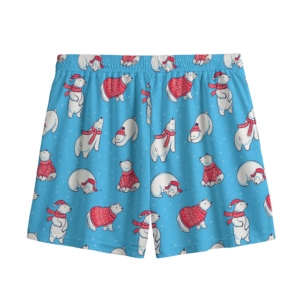 Xmas Polar Bear Pattern Print Mesh Shorts