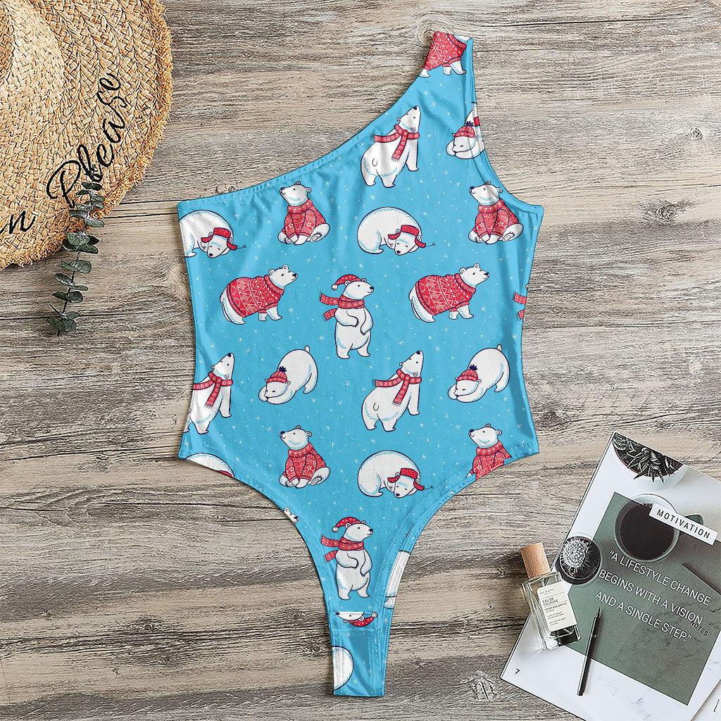 Xmas Polar Bear Pattern Print One Shoulder Bodysuit