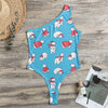 Xmas Polar Bear Pattern Print One Shoulder Bodysuit