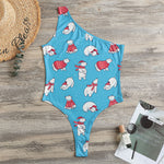 Xmas Polar Bear Pattern Print One Shoulder Bodysuit