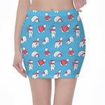 Xmas Polar Bear Pattern Print Pencil Mini Skirt