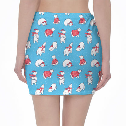 Xmas Polar Bear Pattern Print Pencil Mini Skirt