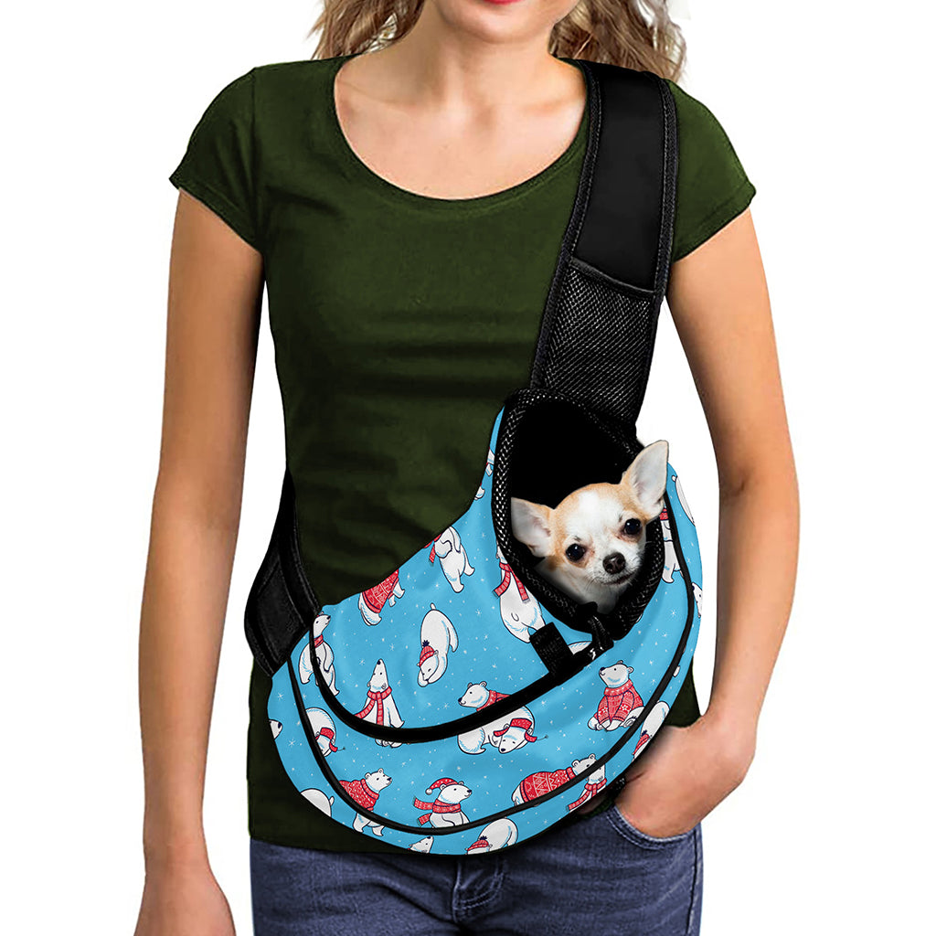 Xmas Polar Bear Pattern Print Pet Sling Carrier