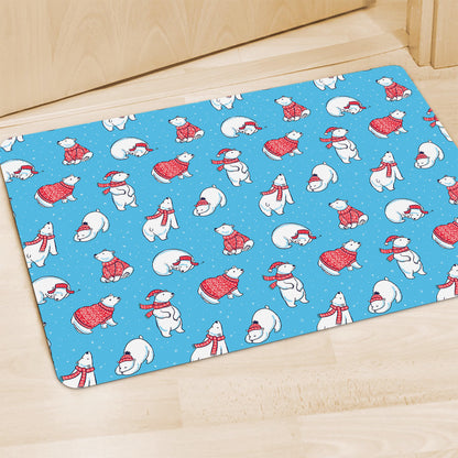 Xmas Polar Bear Pattern Print Polyester Doormat