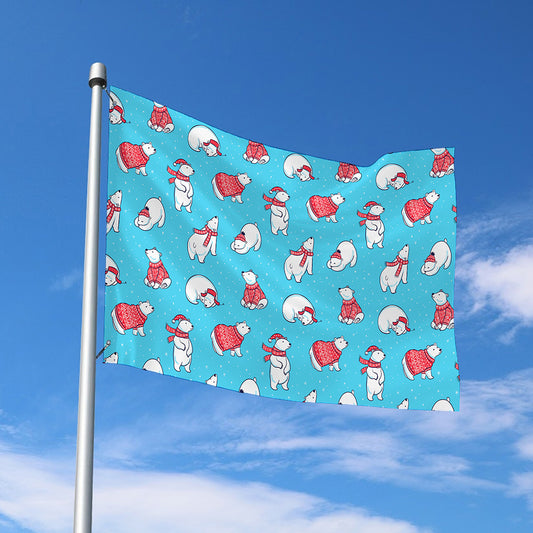 Xmas Polar Bear Pattern Print Polyester Flag