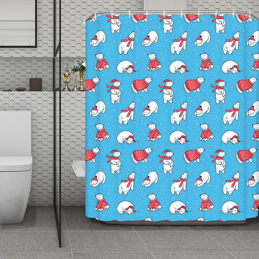 Xmas Polar Bear Pattern Print Polyester Shower Curtain