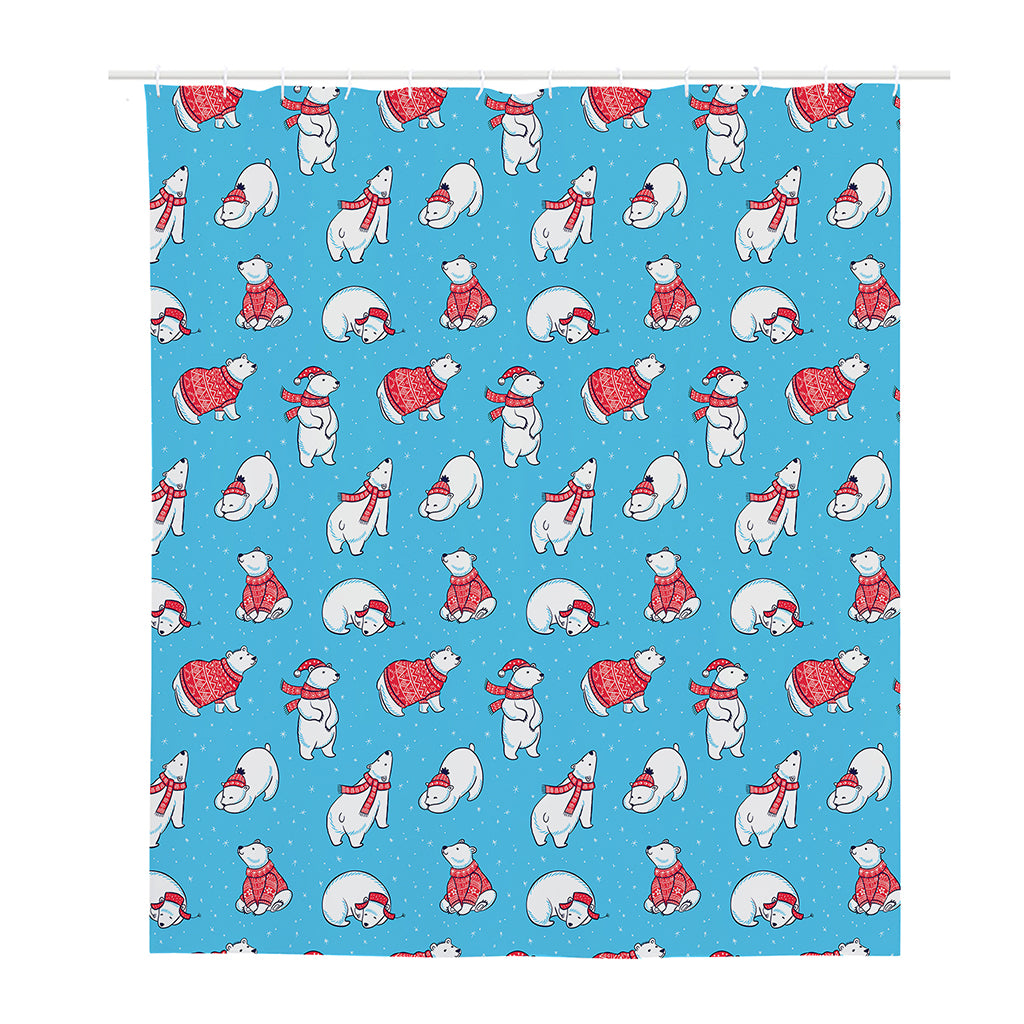 Xmas Polar Bear Pattern Print Polyester Shower Curtain