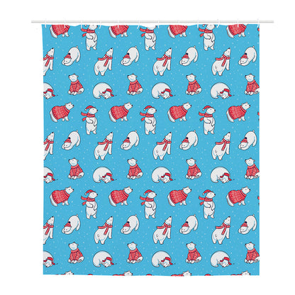 Xmas Polar Bear Pattern Print Polyester Shower Curtain