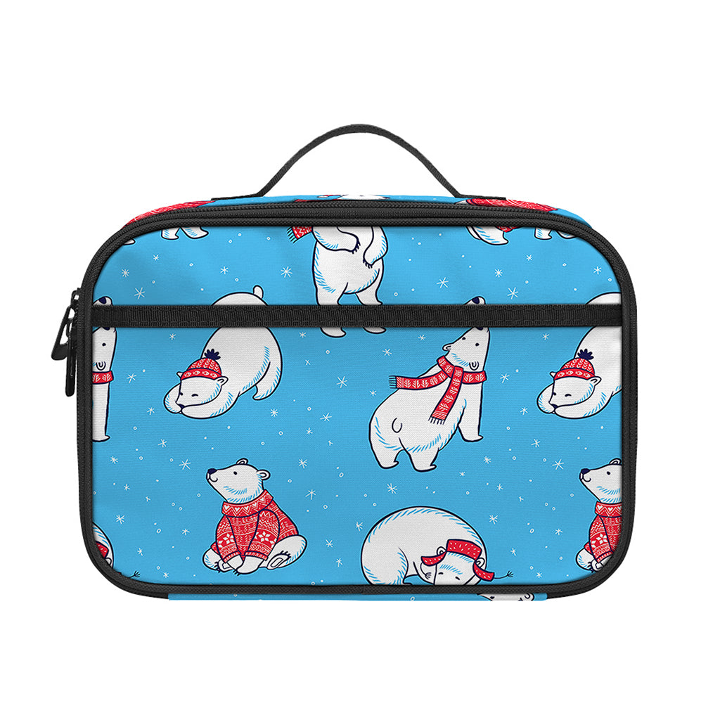 Xmas Polar Bear Pattern Print Portable Lunch Bag